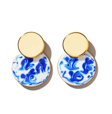 Enamel Earrings - Mini Kinoko Marble Blue