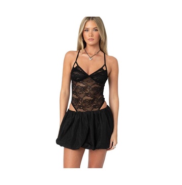 Womens Strappy Sheer Lace Bodysuit