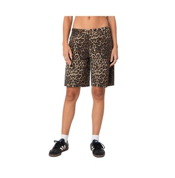 Women's Leopard low rise denim bermuda shorts