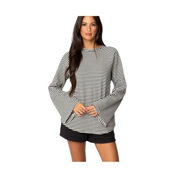 Womens Stripey Oversized Bell Sleeve Top