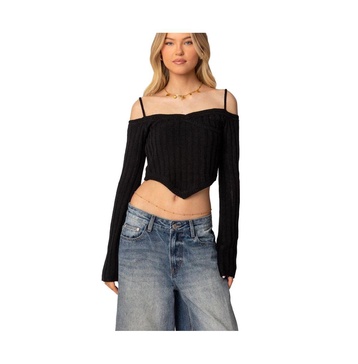 Womens Triangle Hem Off Shoulder Sweater