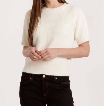 suzie fuzzy short sleeve sweater top in vintage cream