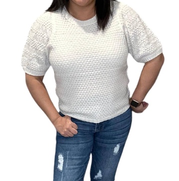 doc short puff sleeve knit sweater in white