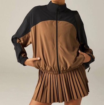 colorblock go retro jacket in deep tan/true black