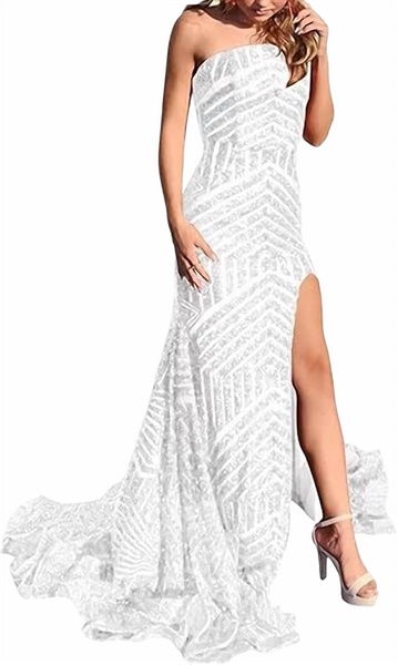 sequin mermaid prom dress in white