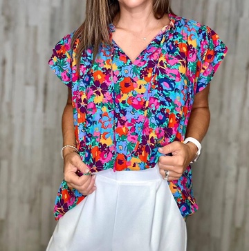 taylor short sleeve top in blue multi