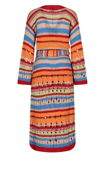 Striped Longline Belted Cardigan