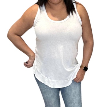 ribbed curved hem tank top in white