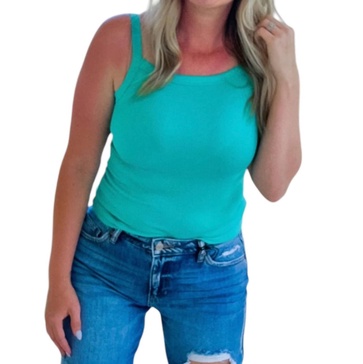 solid mini ribbed tank top in teal