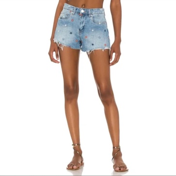 the barrow star embroidered denim shorts raw hem in born in the usa