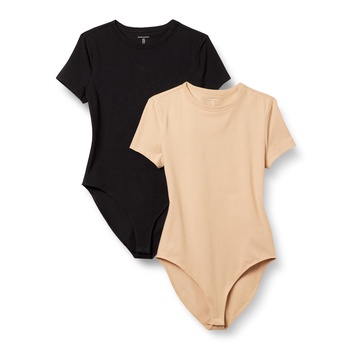 Amazon Essentials Women's Stretch Cotton Jersey Slim-Fit T-Shirt Bodysuit, Pack of 2