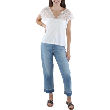 BCBGMAXAZRIA Women's Short Sleeve Top with Lace