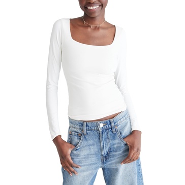AEROPOSTALE Women's Seriously Soft Sculpt Square Neck Long Sleeve Top