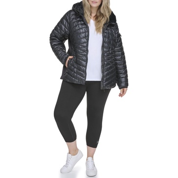 Calvin Klein Women's Plus Scuba Sleeve Hooded Diamond Waist Jacket