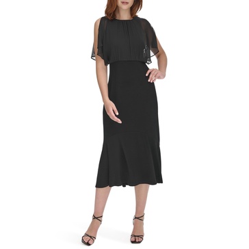 Tommy Hilfiger Women's Sheer Overlay Keyhole Neck Jersey/Chiffon Mix Dress