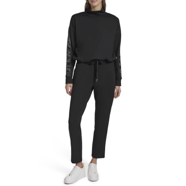 Andrew Marc Women's Drawstring Waist Satin Taping Turtleneck Shirt