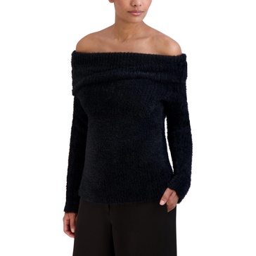womens off-the-shoulder ribbed pullover sweater