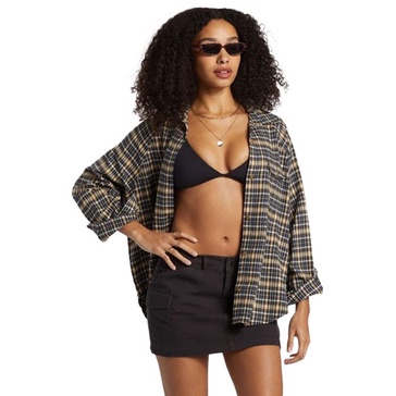 Billabong Women's Best Time Oversized Fit Button Down Long Sleeve Cotton Flannel Shirt
