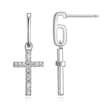 Amazon Essentials Cubic Zirconia Cross Dangle Drop Earring in Sterling Silver (previously Amazon Collection)