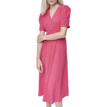 DKNY Women's Short Sleeve Button Front Fit & Flare Midi Dress