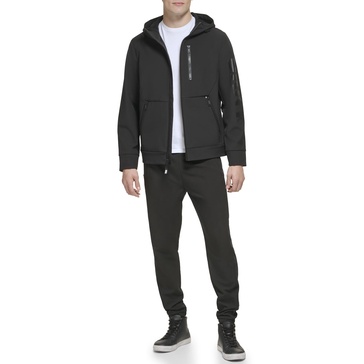 DKNY Mens Hooded Logo Softshell Jacket