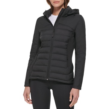 Calvin Klein Women's Lightweight Scuba Side Panels Adjustable Hood Zip Pockets Puffer