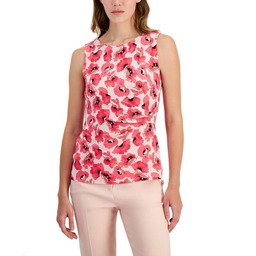 Anne Klein Women's Plus Size Printed Ity Side Pleat Scoop Nk Tank
