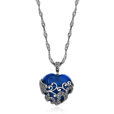 Amazon Essentials Marcasite and Colored Glass Heart Pendant Necklace with Chain in Oxidized Sterling Silver (previously Amazon Collection)
