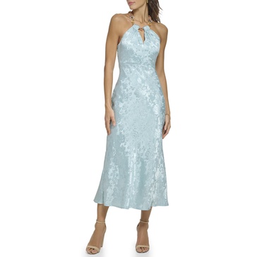 GUESS Women's Sleeveless Halter Bodice Satin Midi Dress
