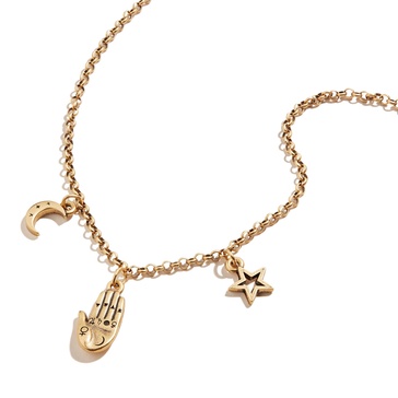 Alex and Ani Good Fortune Adjustable Necklace for Women, Palmistry Pendant, Rafaelian Finish, 20 to 22 in
