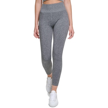 Calvin Klein Performance Women's Thin Rib High Waist 7/8 Length Tight, Black Heather, Small