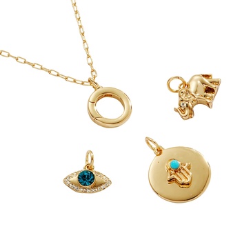 Alex and Ani Protection Interchangeable Adjustable Necklace, Shiny Gold, Blue Charm, Chain length adjusts from 16 inches to 18 inches