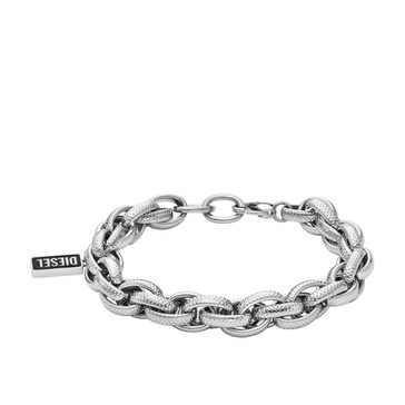 Diesel Men's Silver Stainless Steel and Black Agate Chain Link Bracelet (Model: DX1514040)
