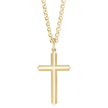 Amazon Essentials Embossed Satin and Polished Cross Pendant Necklace, 24" (previously Amazon Collection)