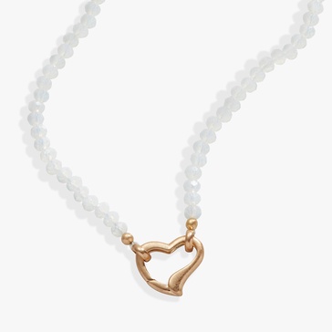 Alex and Ani AA767723SAG,Moonstone Beaded Heart Clasp Necklace,Satin Gold,White, Necklaces