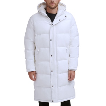 DKNY Mens Faux Leather Long Quilted Fashion Coat