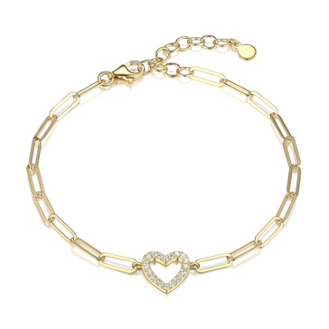 Amazon Essentials Cubic Zirconia Geometric Open Heart Paperclip Chain Link Bracelet in Sterling Silver, 6.75" + 1.25" Extender, (previously Amazon Collection)