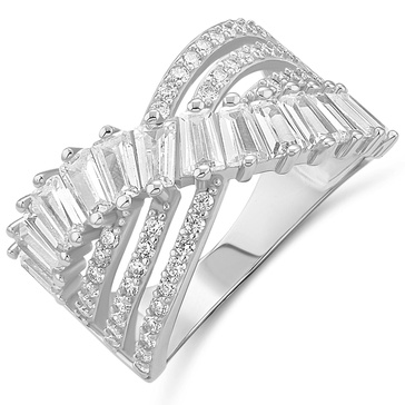Amazon Essentials Sterling Silver Pave and Baguette CZ Crossover Cocktail Ring