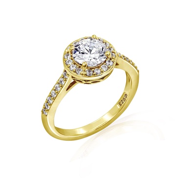 Amazon Essentials Platinum or Gold Plated Sterling Silver Round Halo Ring Made with Infinite Elements Zirconia, (previously Amazon Collection)