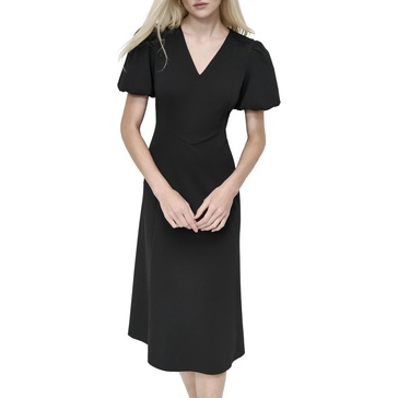 DKNY Women's Bubble Sleeve V-Neck Fit & Flare Mini Dress