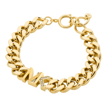 Women's Statement Link Bracelet 14K Gold Plated Brass with Clear Stones
