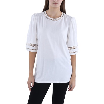 Anne Klein Womens Harmony Lace Inset Elbow Sleeve Pullover Top