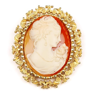 24k Gold Plated Made in New York Cameo Luxury Real Statement Carved Face Royal Resin Brooch Pin Badge Anniversary Mother Gift