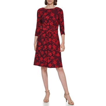 Tommy Hilfiger Women's Fit and Flare Jersey 3/4 Sleeve Round Neck Dress