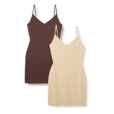 Amazon Essentials Women's Slim Fit Cotton Layering Slip Dress, Pack of 2