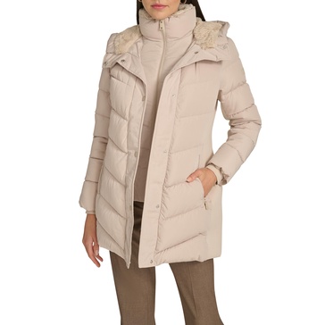Calvin Klein Women's Long Bib-front Puffer Jacket