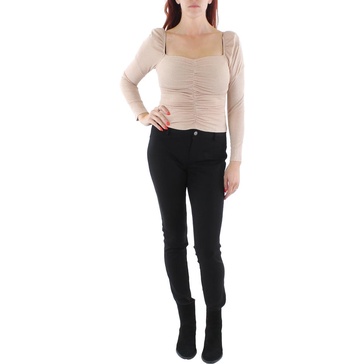 BCBGMAXAZRIA Women's Fitted Long Sleeve Top Ruched Bodice Sweetheart Neck Shirt