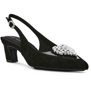 Anne Klein Womens Inviting Embellished Faux Suede Slingback Heels