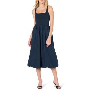 The Drop Women's Tina Scoop Neck Mixed Media Bubble Hem Midi Dress