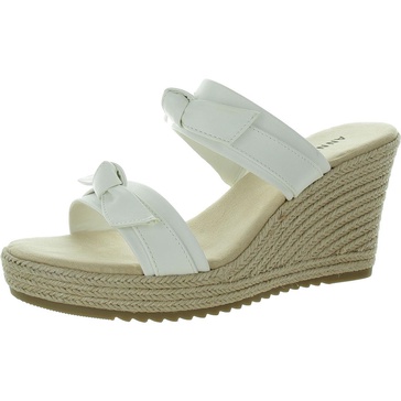 Anne Klein Womens Whisper Knot-Front Faux Leather Wedge Sandals